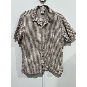 Columbia Men’s Tan Plaid Button-Down Shirt Size Large